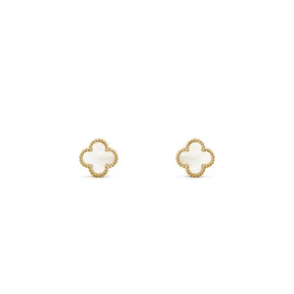 Van Cleef & Arpels Sweet Alhambra Stud Earrings - 18K Yellow Gold & White Mother-of-Pearl | Image