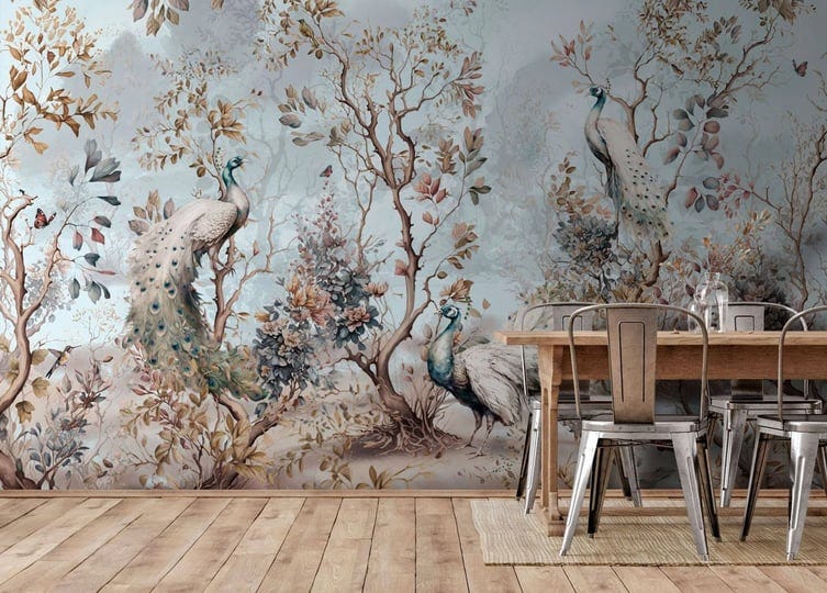 wall-mural-chinoiserie-chinese-style-plants-and-peacocks-wall-mural-peafowl-u94849-uwalls-com-1