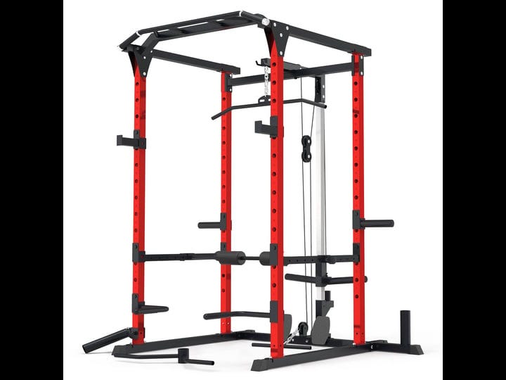 mappding-power-cage-with-lat-pulldown-multi-functional-squat-rack-red-1