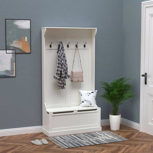 homcom-71-hall-tree-with-storage-bench-and-coat-rack-cream-white-1