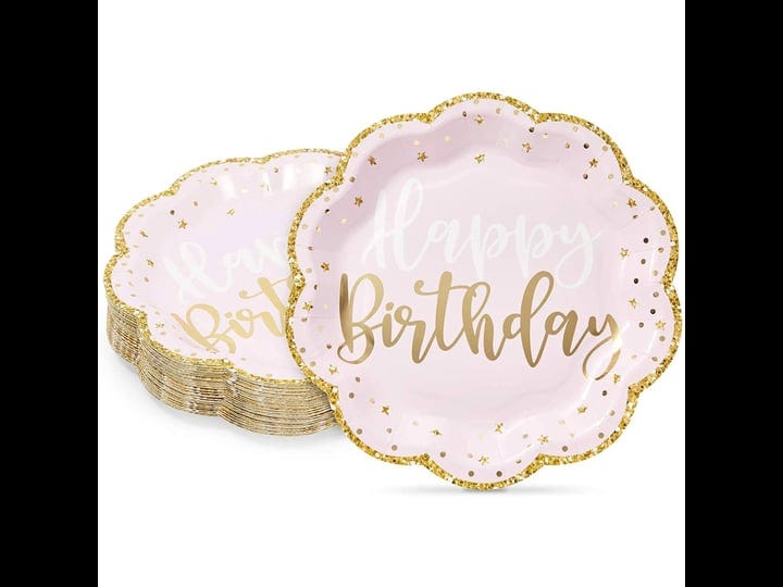 sparkle-and-bash-48-pack-pink-happy-birthday-party-paper-plates-with-gold-glitter-edges-9-in-1