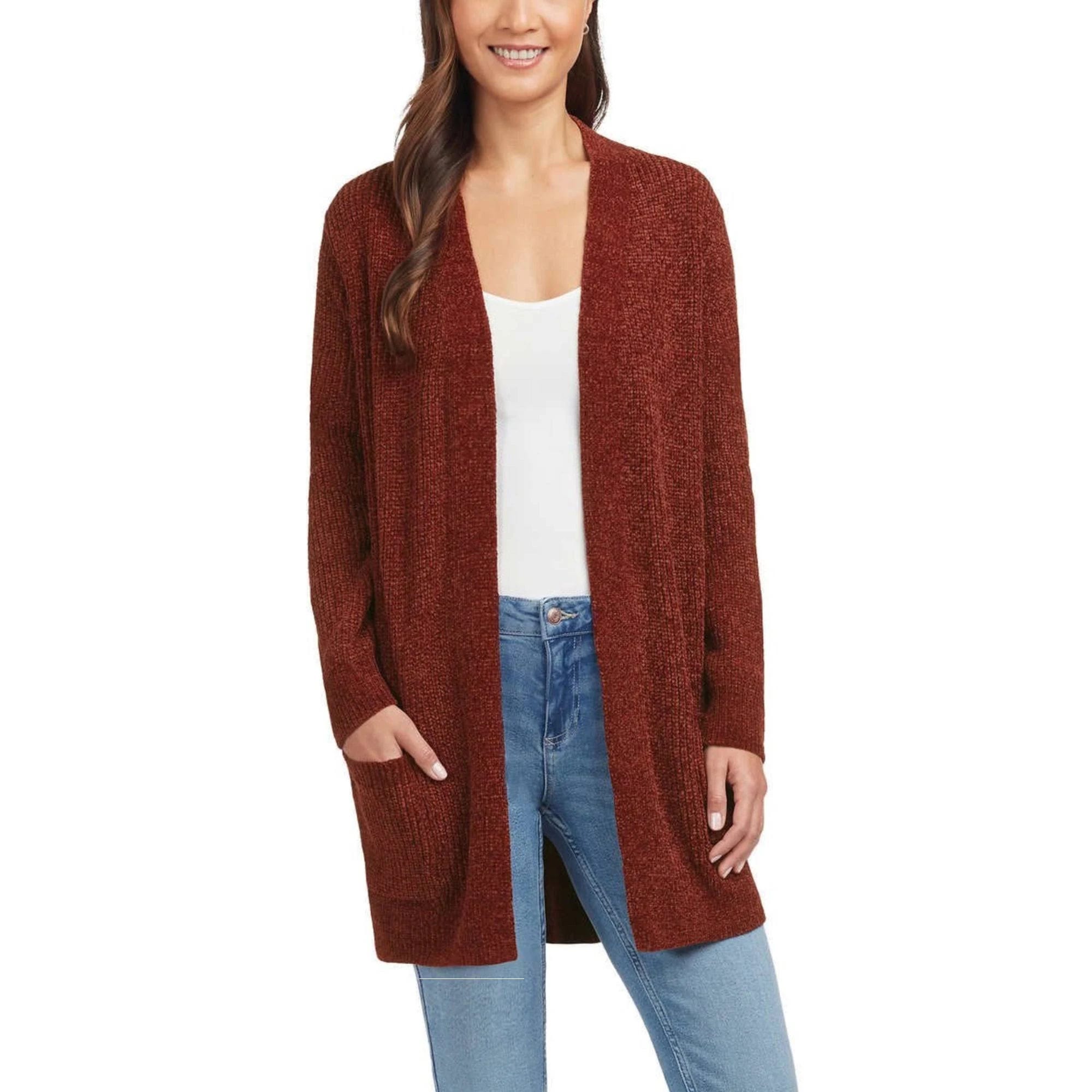 Bright Red Open Front Cardigan for Women | Image