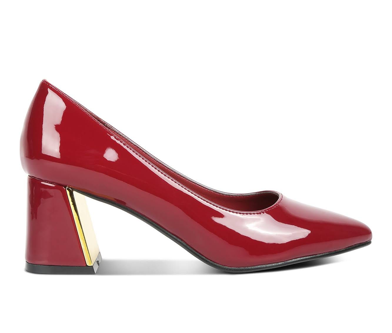 Stylish Burgundy Block Heel Pumps with Patent Faux Leather and TPR Outsole | Image