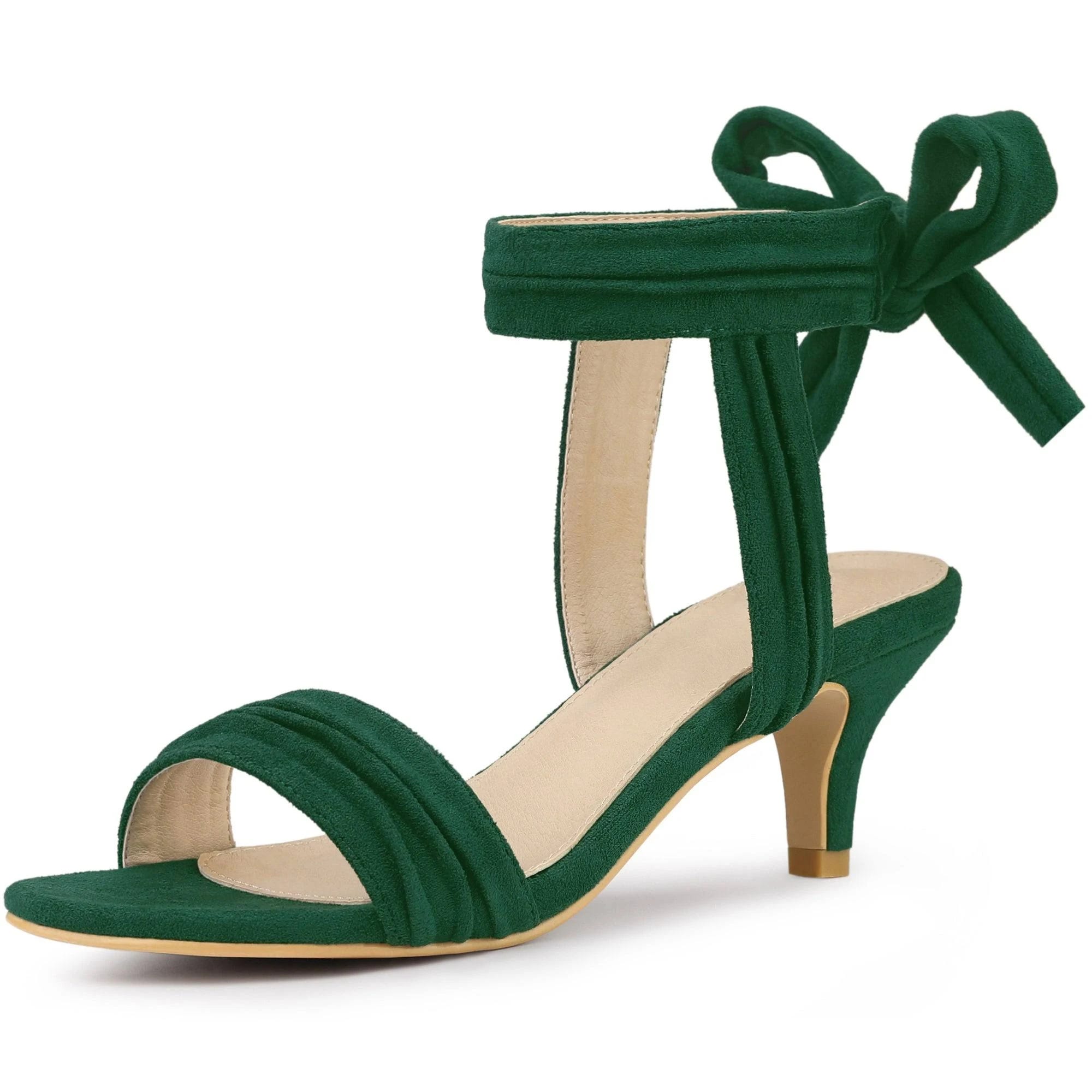 Sensational Green Bow Tie Mid Heel Sandals | Image