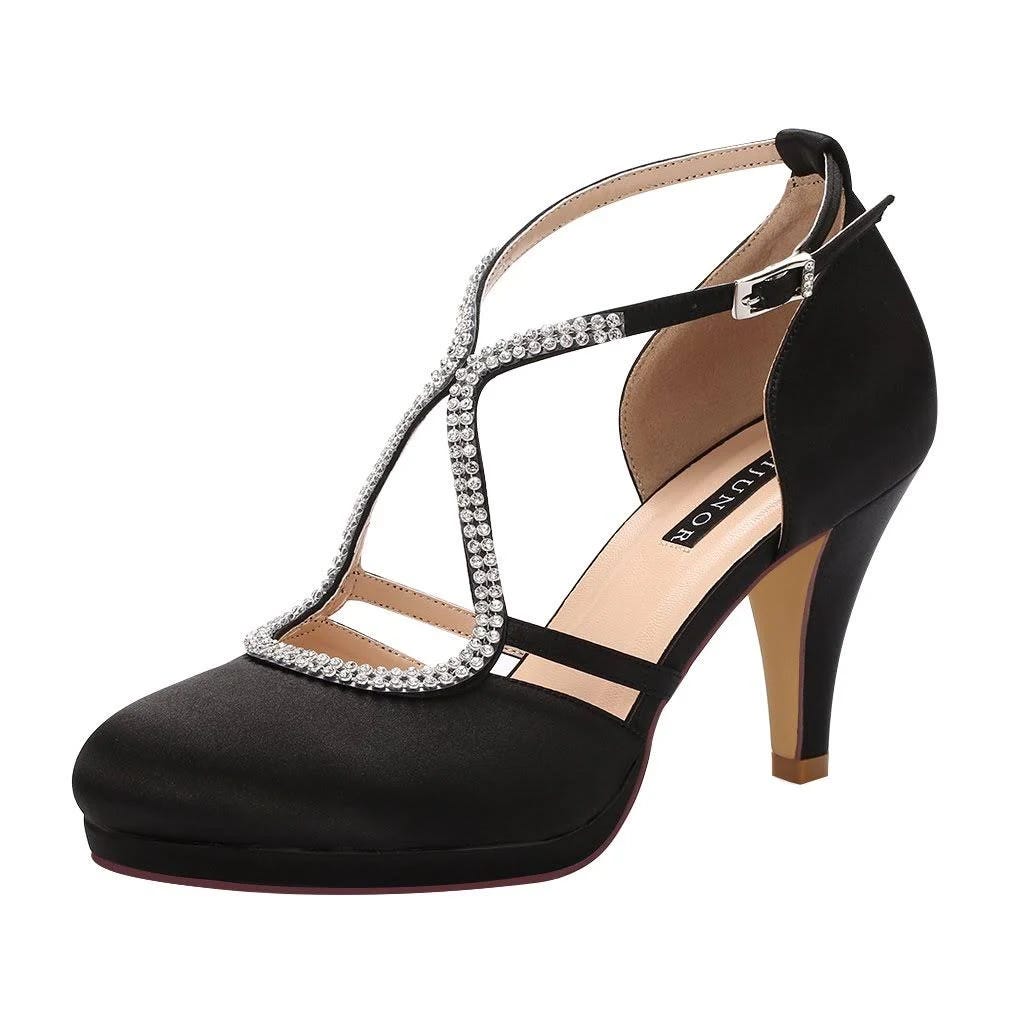 Comfortable Satin Closed-Toe Ankle Strap Shoes with Buckle Closure and Rubber Sole | Image