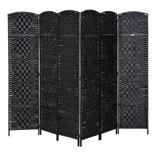 homcom-6-6-panel-wicker-weave-room-divider-privacy-screen-black-wood-1