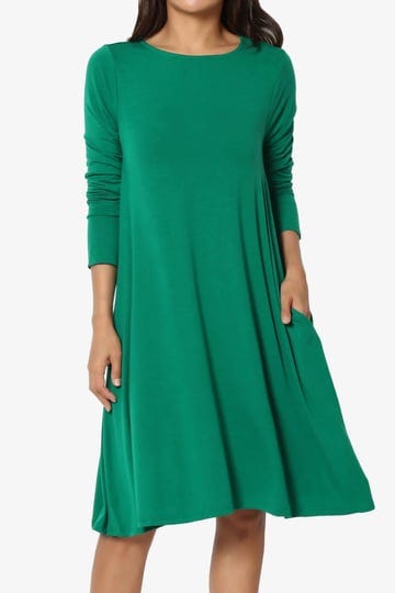 themogan-womens-casual-long-sleeve-boat-neck-knee-length-pocket-a-line-swing-t-shirt-dress-forest-gr-1