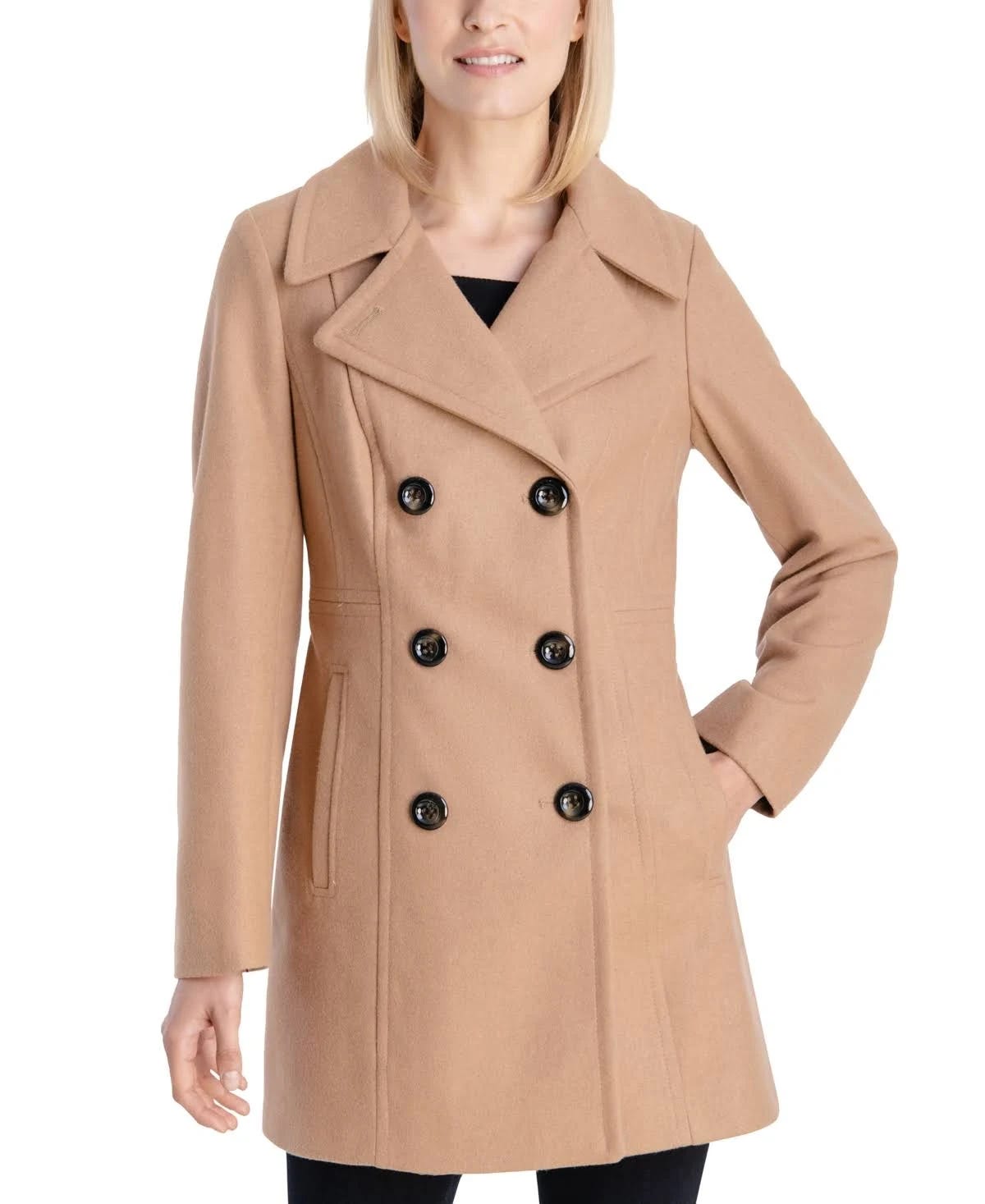 Stylish Double-Breasted Wool & Polyester Peacoat for Women | Image