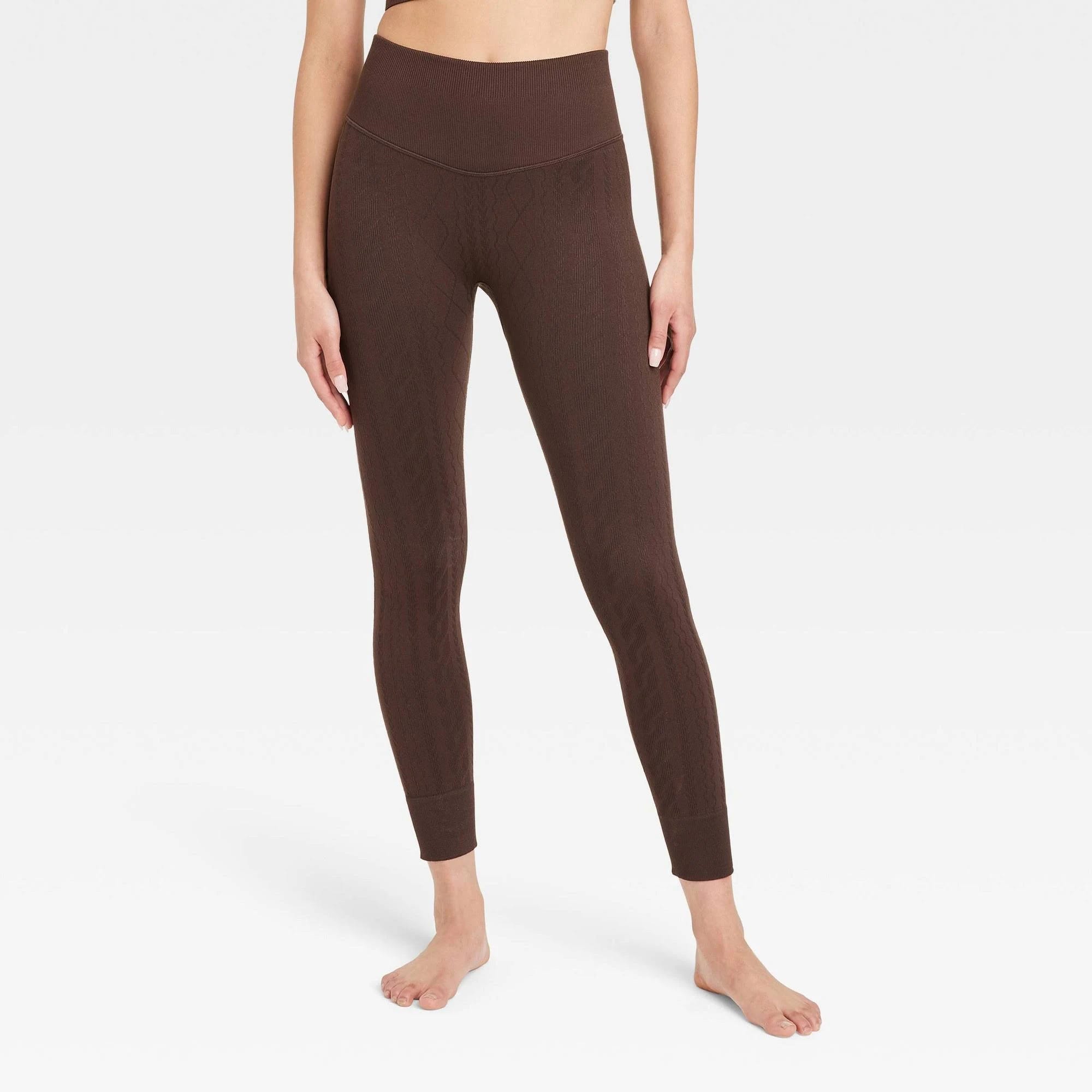 Dark Brown Seamless Cable Knit Leggings for Women | Image