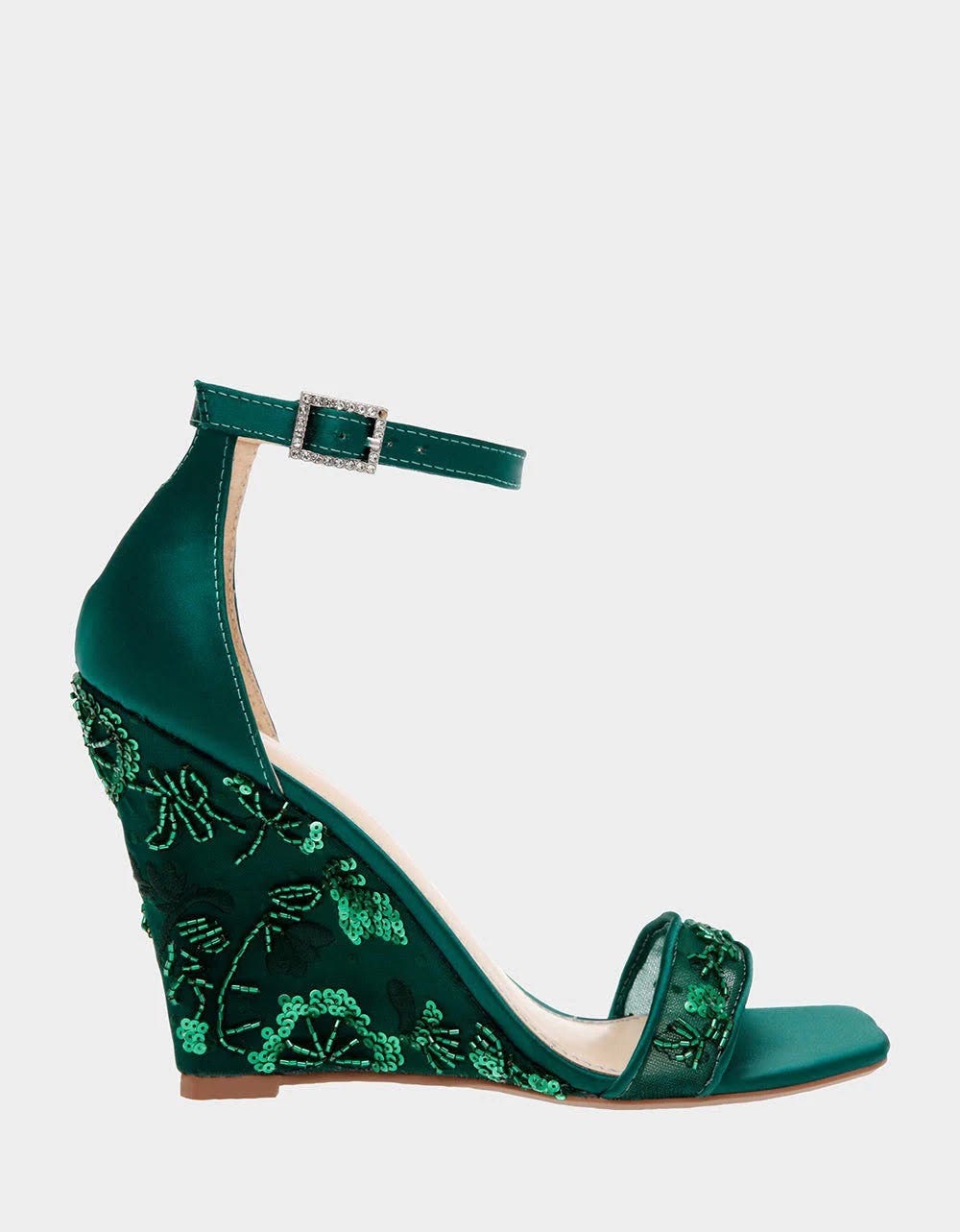 Betsey Johnson Ivan Women's Beaded Wedge Evening Sandals - Emerald Green | Image