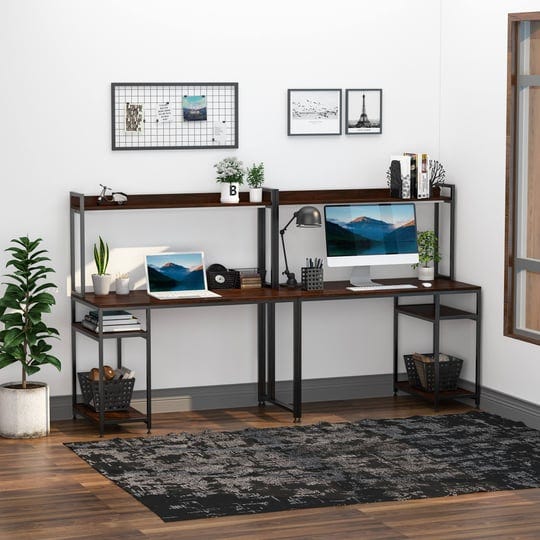 homcom-94-5in-industrial-double-computer-desk-with-hutch-and-storage-shelves-extra-long-two-person-h-1