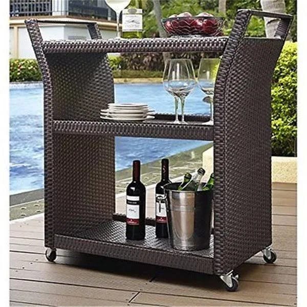 Outdoor Wicker Bar Cart with UV-Resistant Wicker and Steel Frame | Image