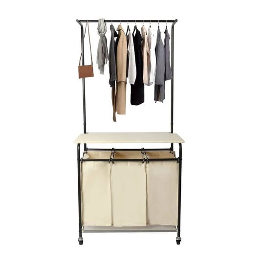 myoyay-3-section-laundry-sorter-with-garment-hanging-bar-rack-foldable-ironing-board-laundry-basket--1