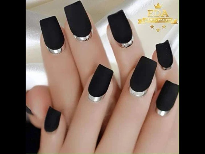 eda-luxury-beauty-matte-black-silver-chrome-french-luxe-design-full-cover-press-on-nails-acrylic-nai-1