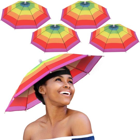 syhood-4-pieces-rainbow-umbrella-hat-adjustable-sun-rain-umbrella-hat-for-adults-and-kids-1