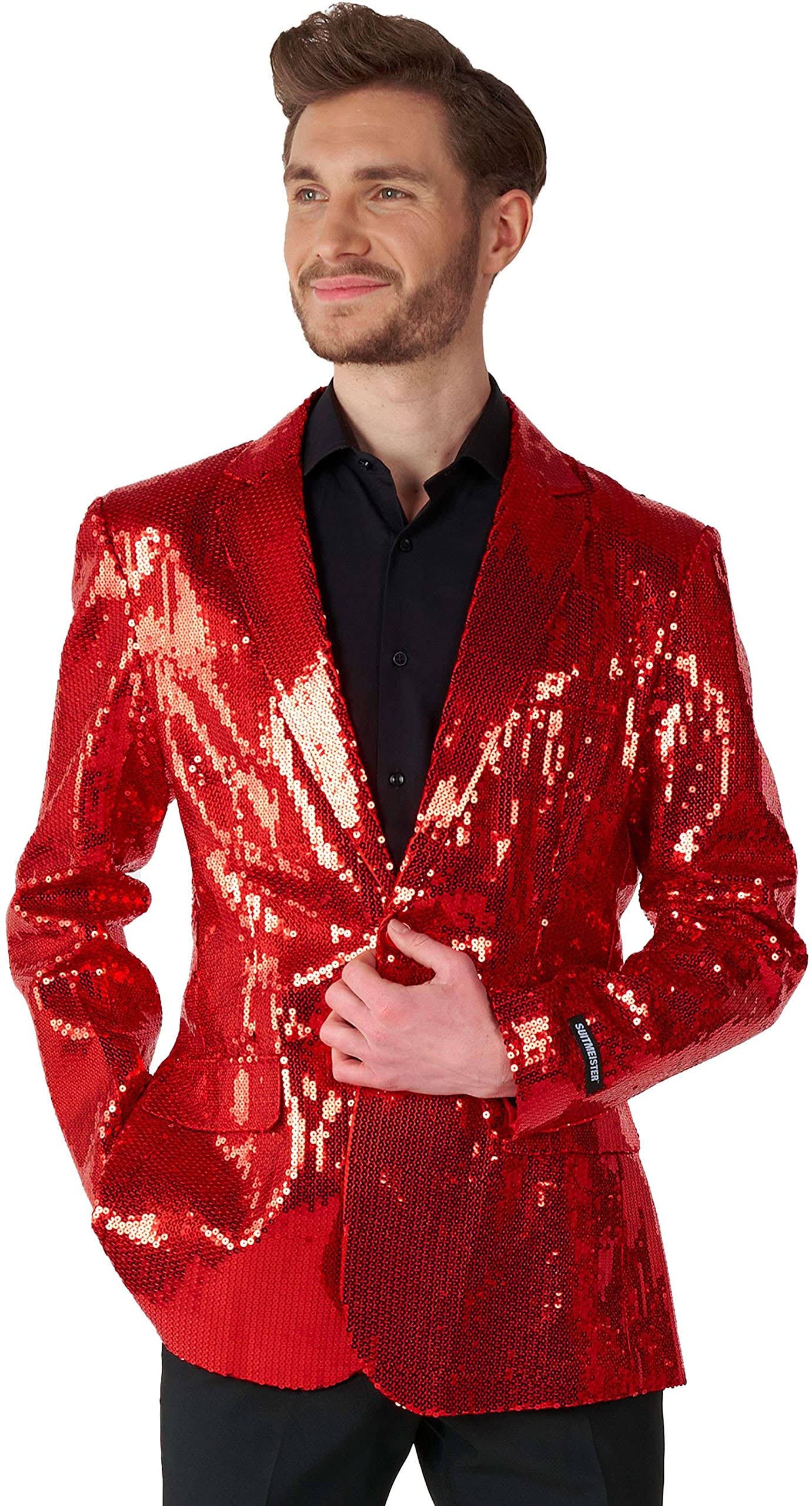 Shimmering Red Sequin Men's Suit Jacket for Stylish Events | Image