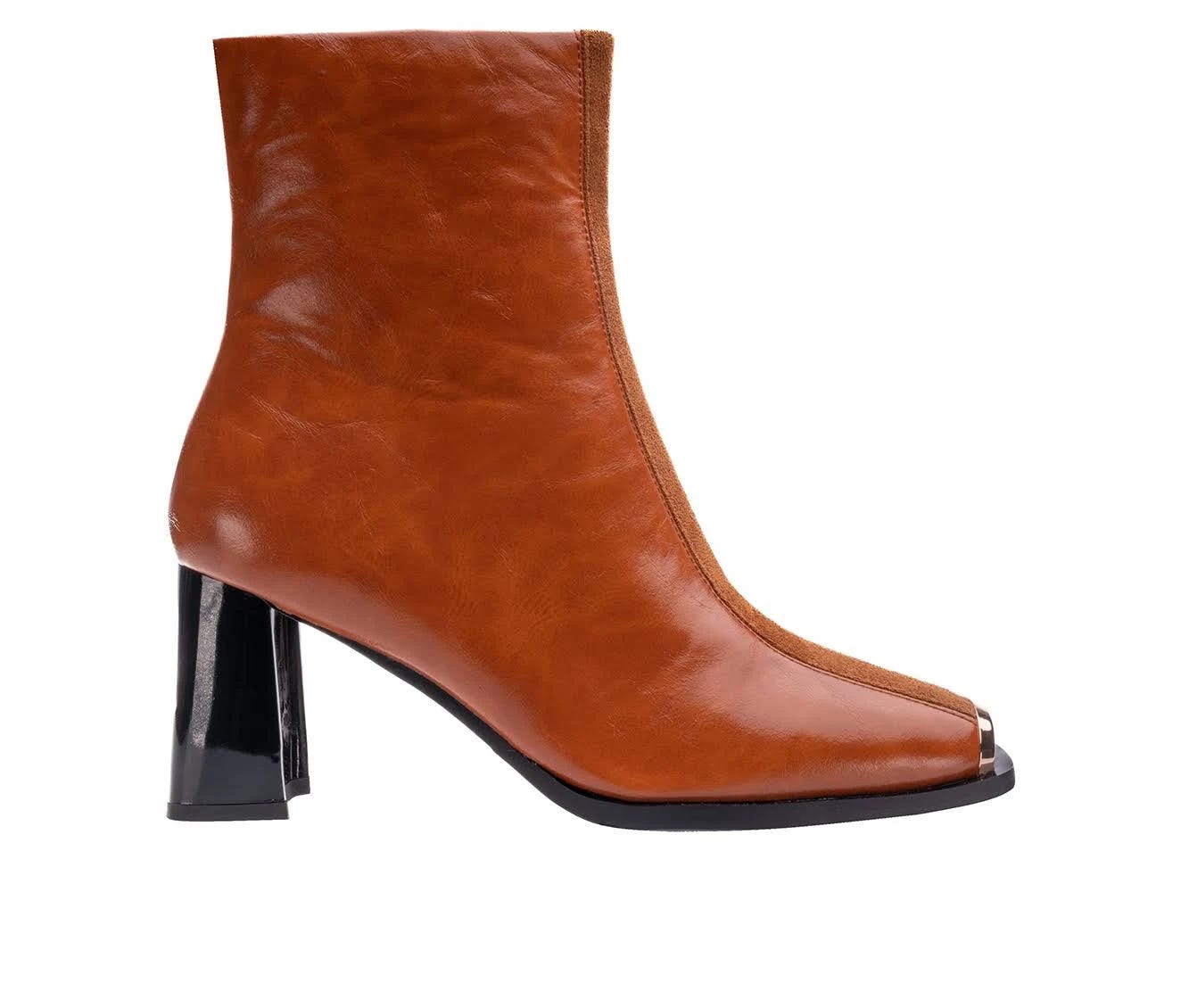 Tan Heeled Ankle Booties with Metal Detail | Image