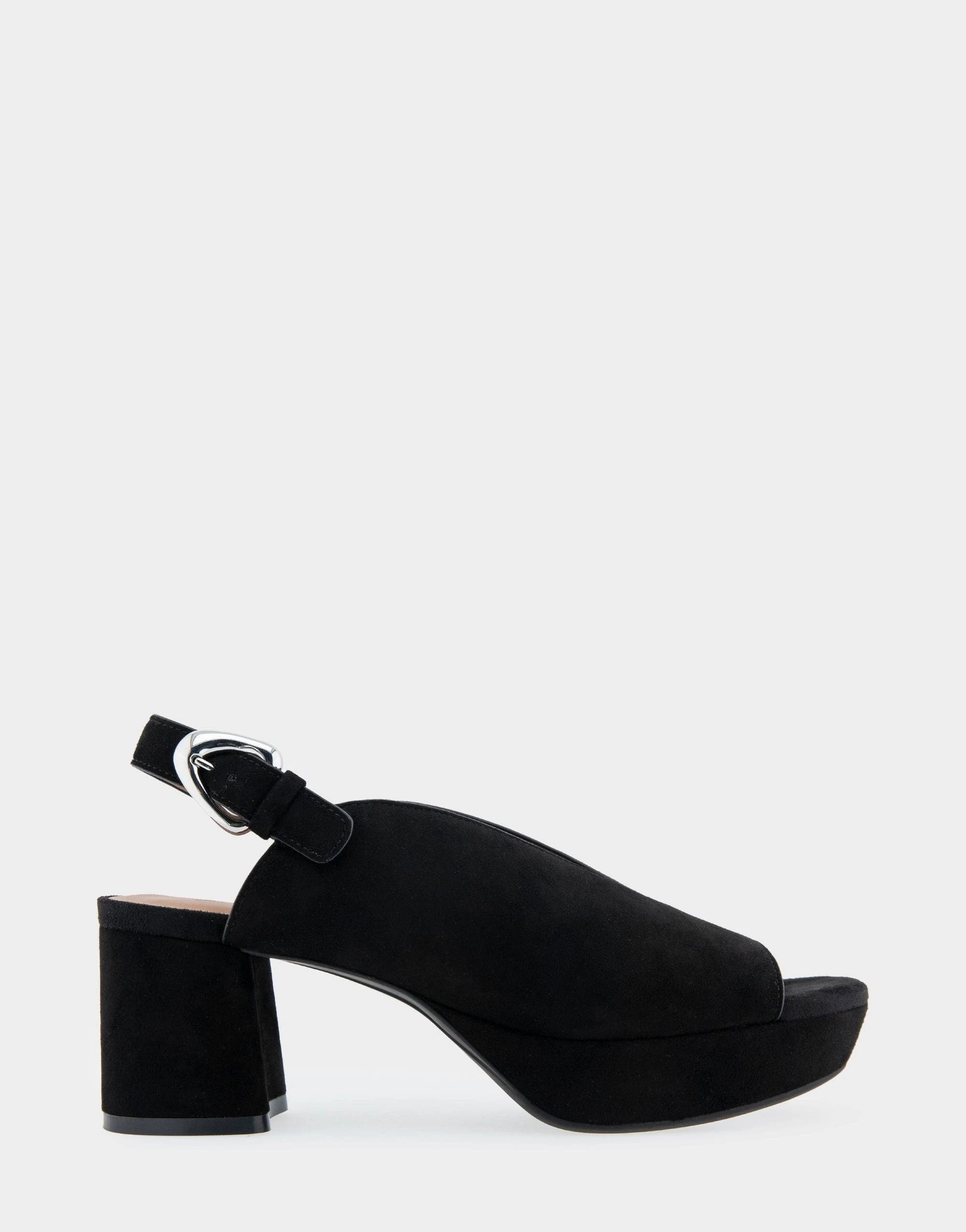 Elegant Black Suede Peep Toe Platform Heels | Image