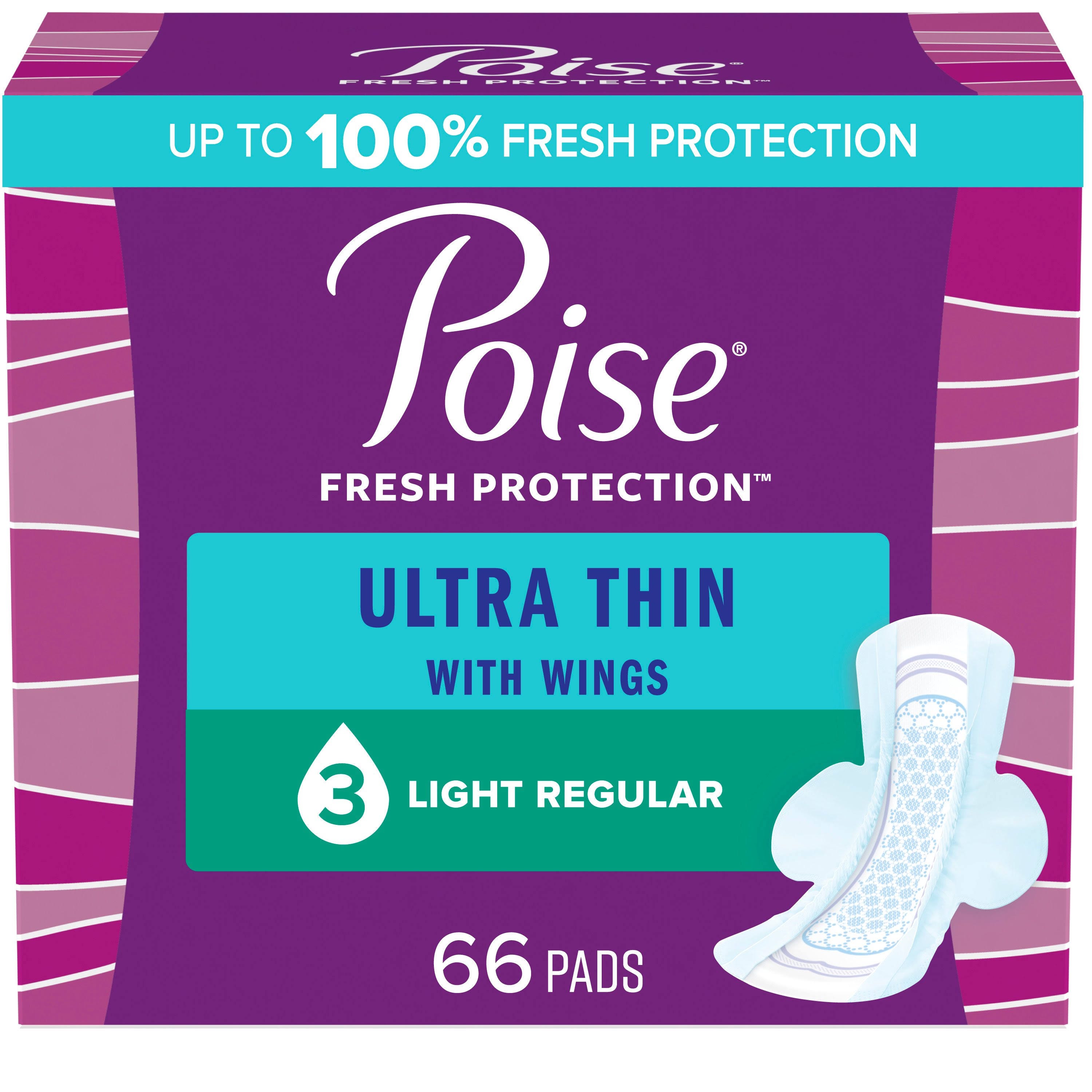 Poise Pads Ultra Thin with Wings - Light, Regular Length for Bladder Leaks | Image