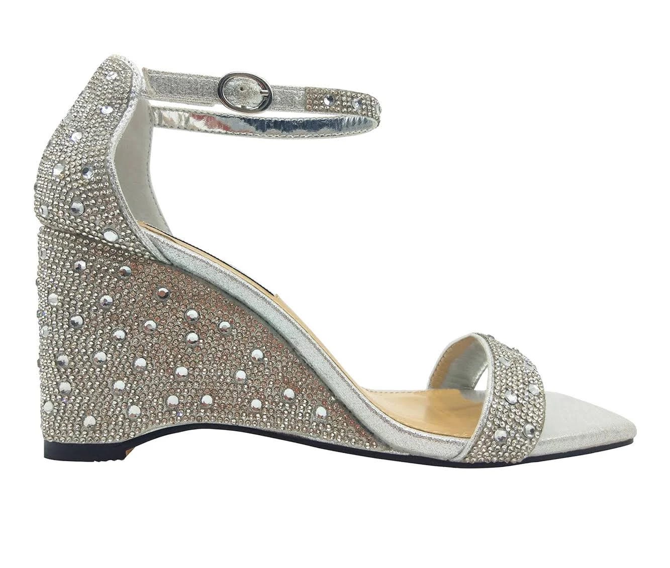 Elegant Silver Strappy Wedge Sandals by Lady Couture | Image