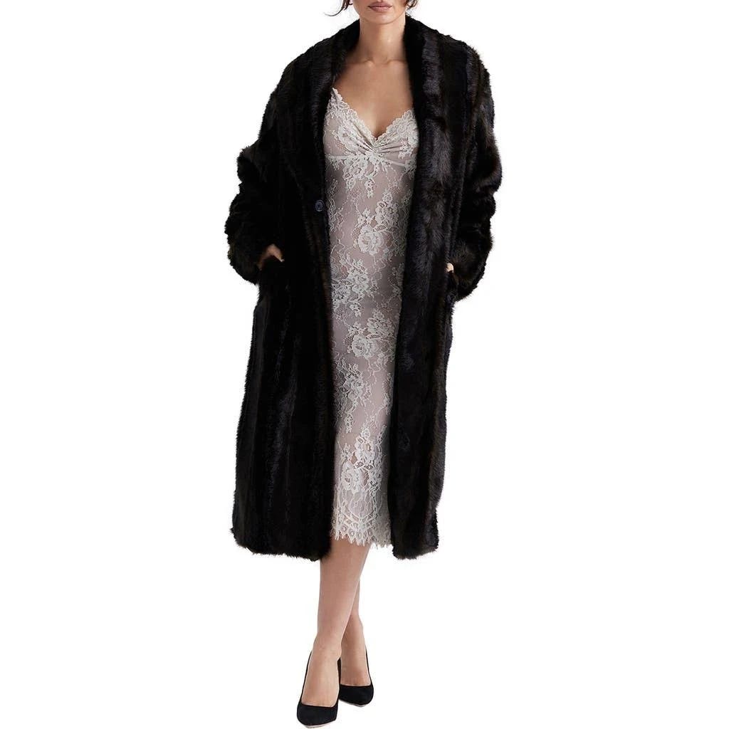 Luxurious Dark Brown Long Faux Fur Coat for Women | Image