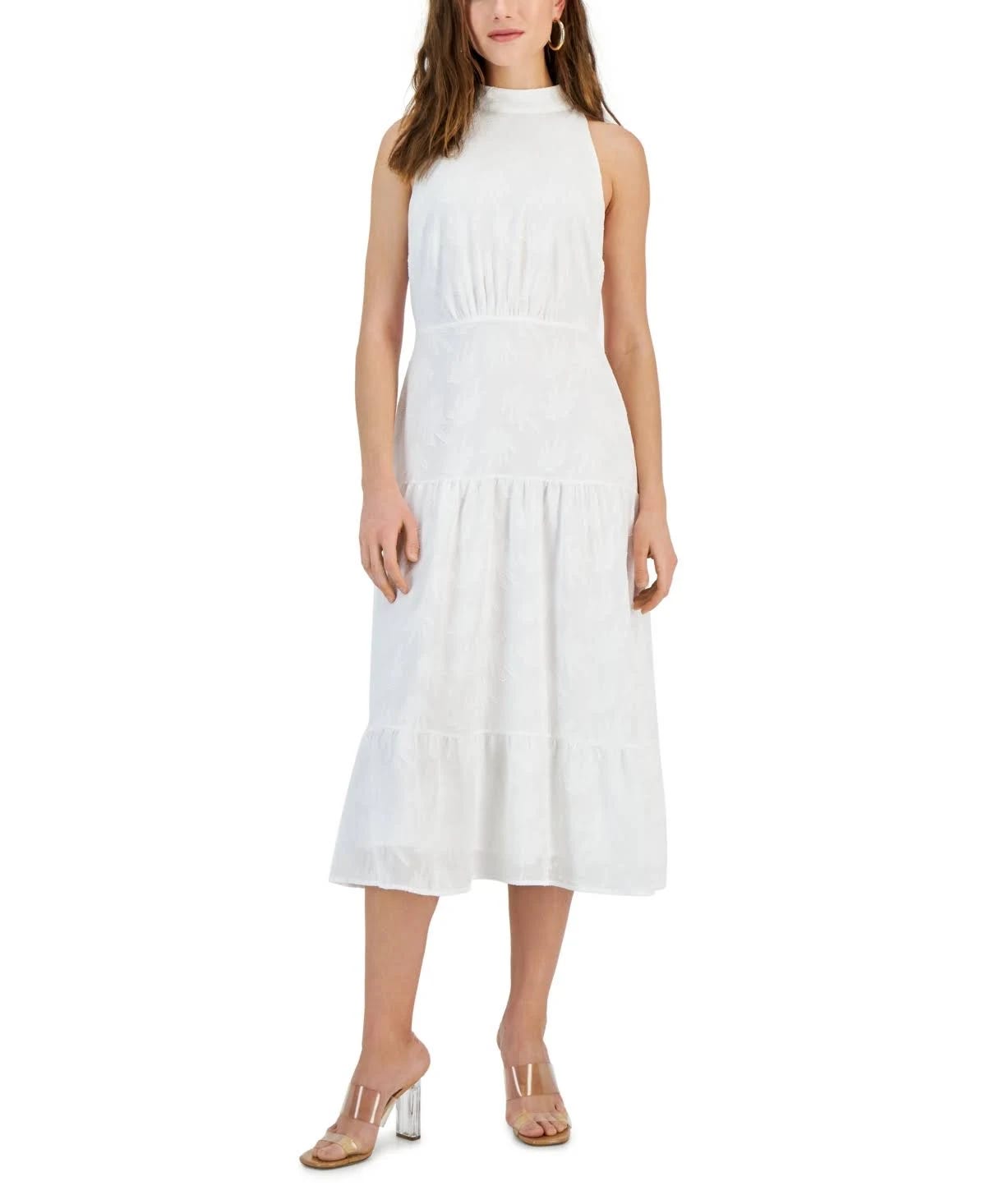 White High-Neck Tie-Back Midi Dress by Sam Edelman - Size 14 | Image