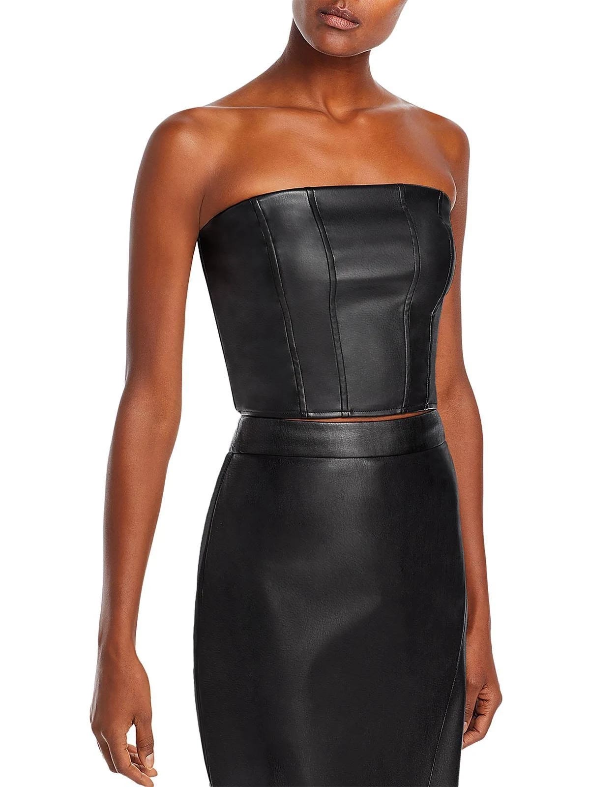 Black Faux Leather Crop Top | Image