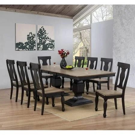 Traditional Charcoal & Oak Dining Set with Extendable Table | Image