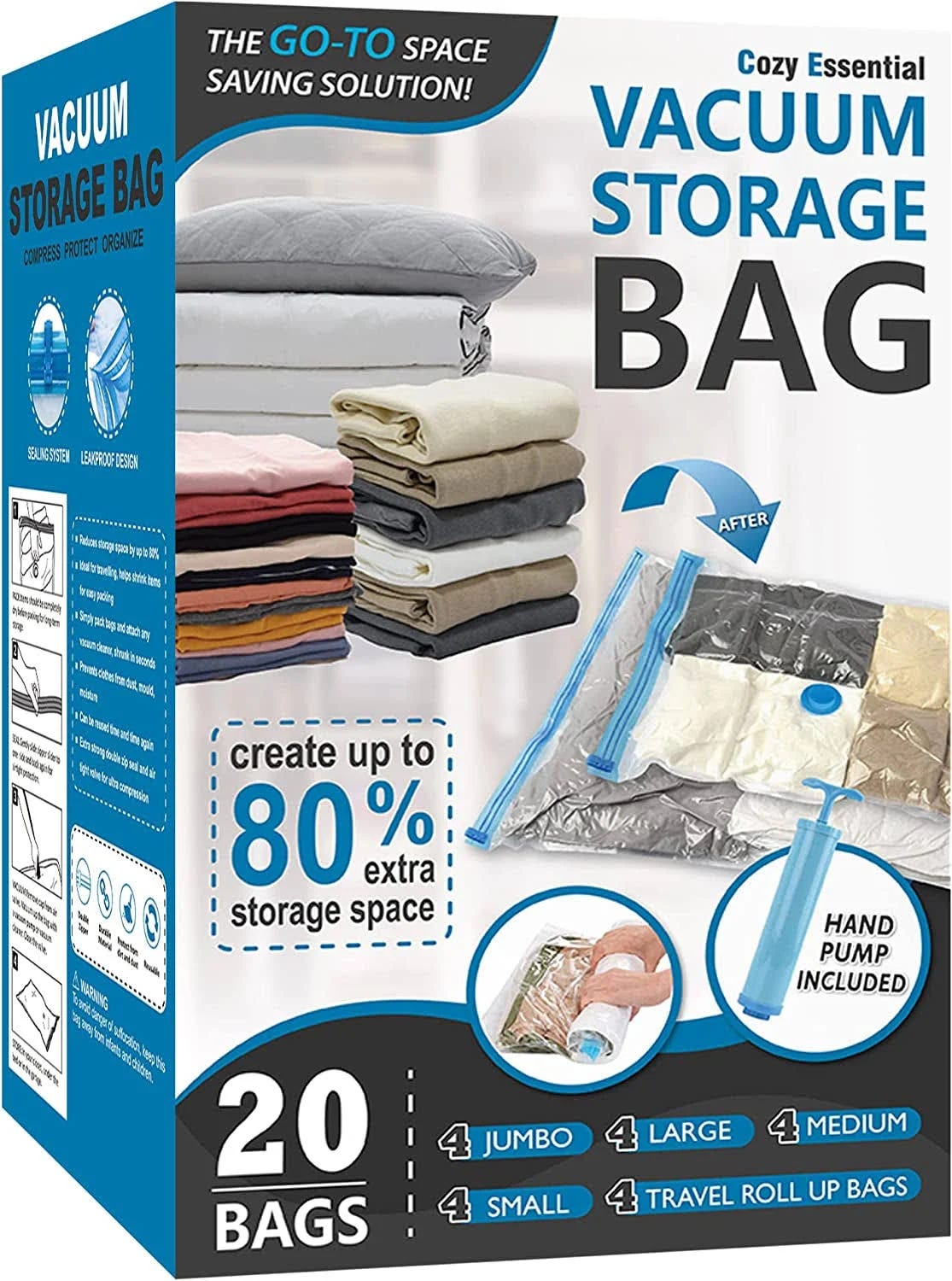 Cozy Essential 20 Pack Vacuum Storage Bags: Space-Saving Compression Bags for Travel and Home Storage | Image