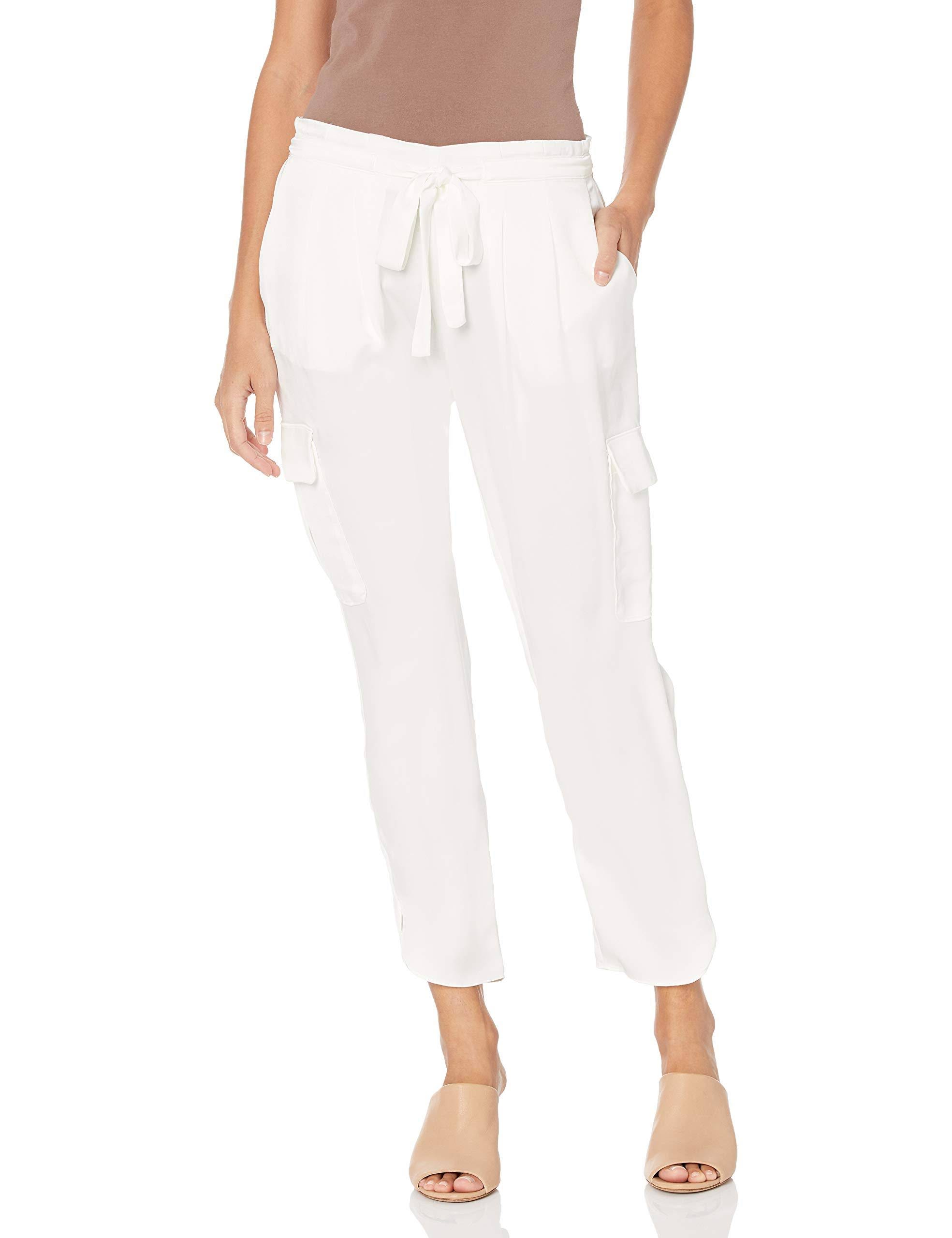 Elevated White Satin Cargo Pants with Comfortable Drawstring Closure | Image