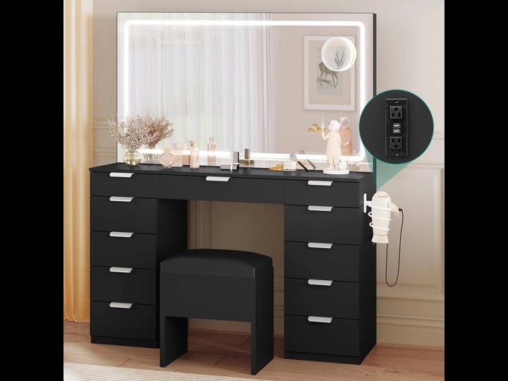 yitahome-vanity-desk-set-with-large-led-lighted-mirror-power-outlet-makeup-vanity-with-11-drawers-an-1