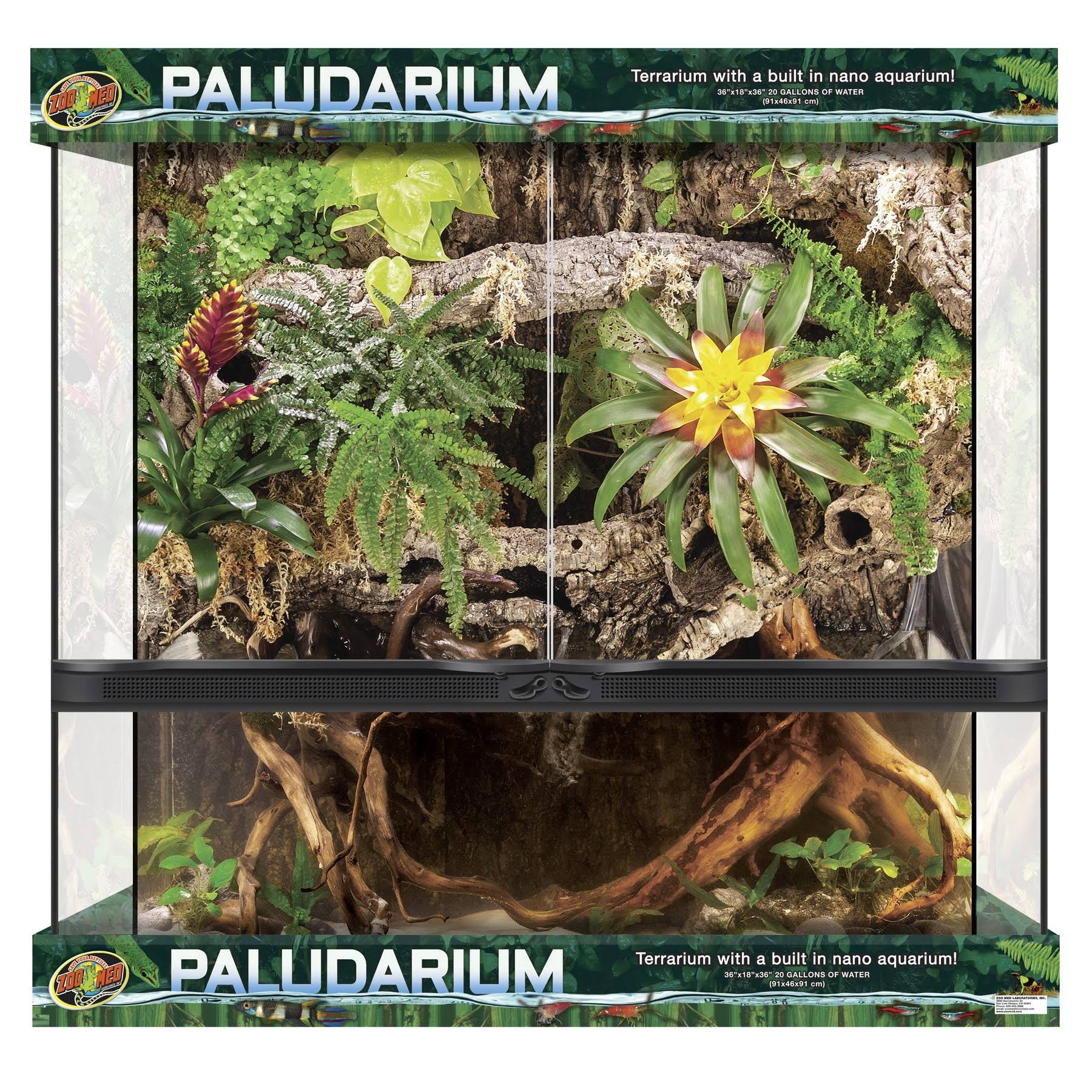 Versatile Zoo Med Glass Paludarium for Turtles and Aquatic Creatures - Stainless Steel Top, Snap Closures | Image