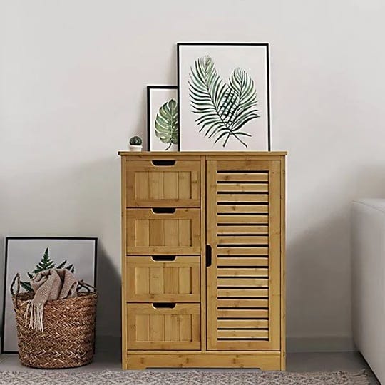 veikous-bamboo-bathroom-storage-cabinet-with-drawers-and-cupboard-1