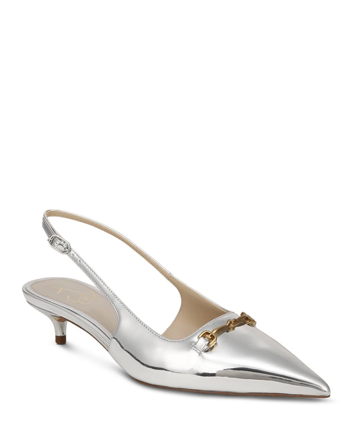 Silver Slingback Shoes with Petite Kitten Heel | Image