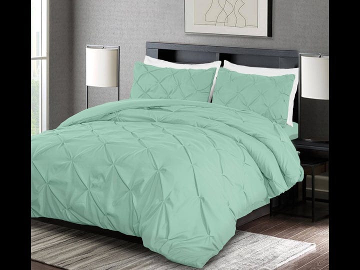 chezmoi-collection-berlin-3-piece-pinch-pleated-pintuck-comforter-set-queen-green-1