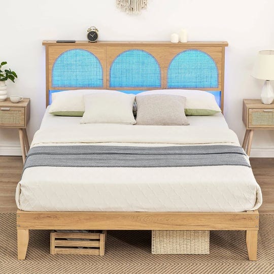 12-4-inch-deluxe-wood-full-size-bed-frame-with-natural-rattan-headboard-modern-rustic-unique-style-n-1