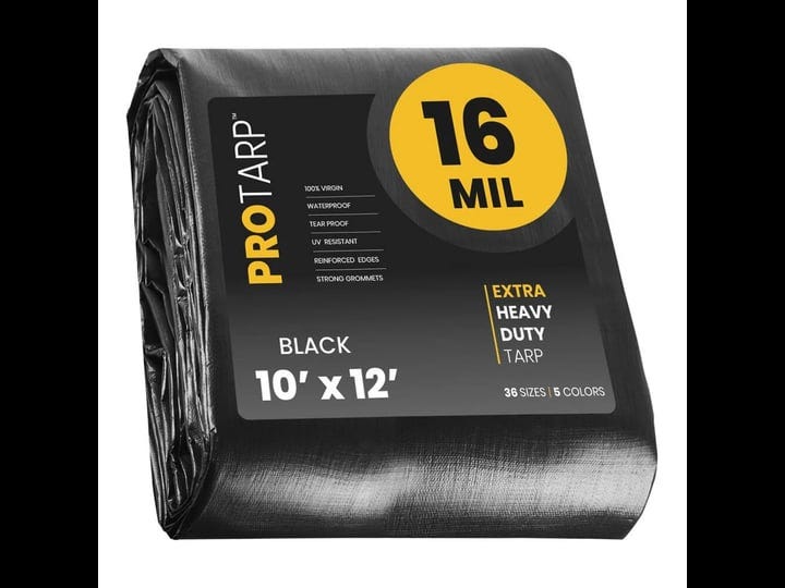 protarp-10-ft-x-12-ft-black-16-mil-heavy-duty-polyethylene-tarp-waterproof-uv-resistant-rip-and-tear-1