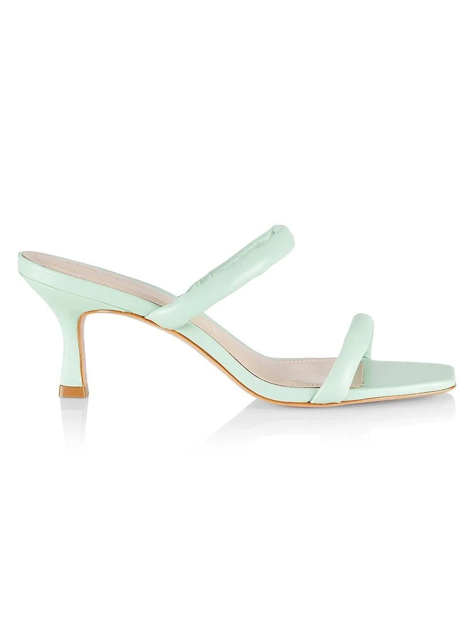 Comfortable Mint Leather Two-Strap Sandals with Padded Insole | Image