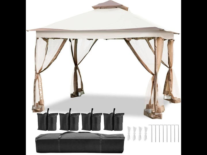 vevorbrand-12-x-12-pop-up-brown-rectangle-gazebo-equipped-with-four-sandbags-ground-spikes-netting-r-1