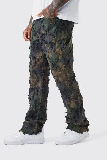 boohooman-mens-fixed-waist-slim-oil-camo-cargo-tapestry-pants-green-1