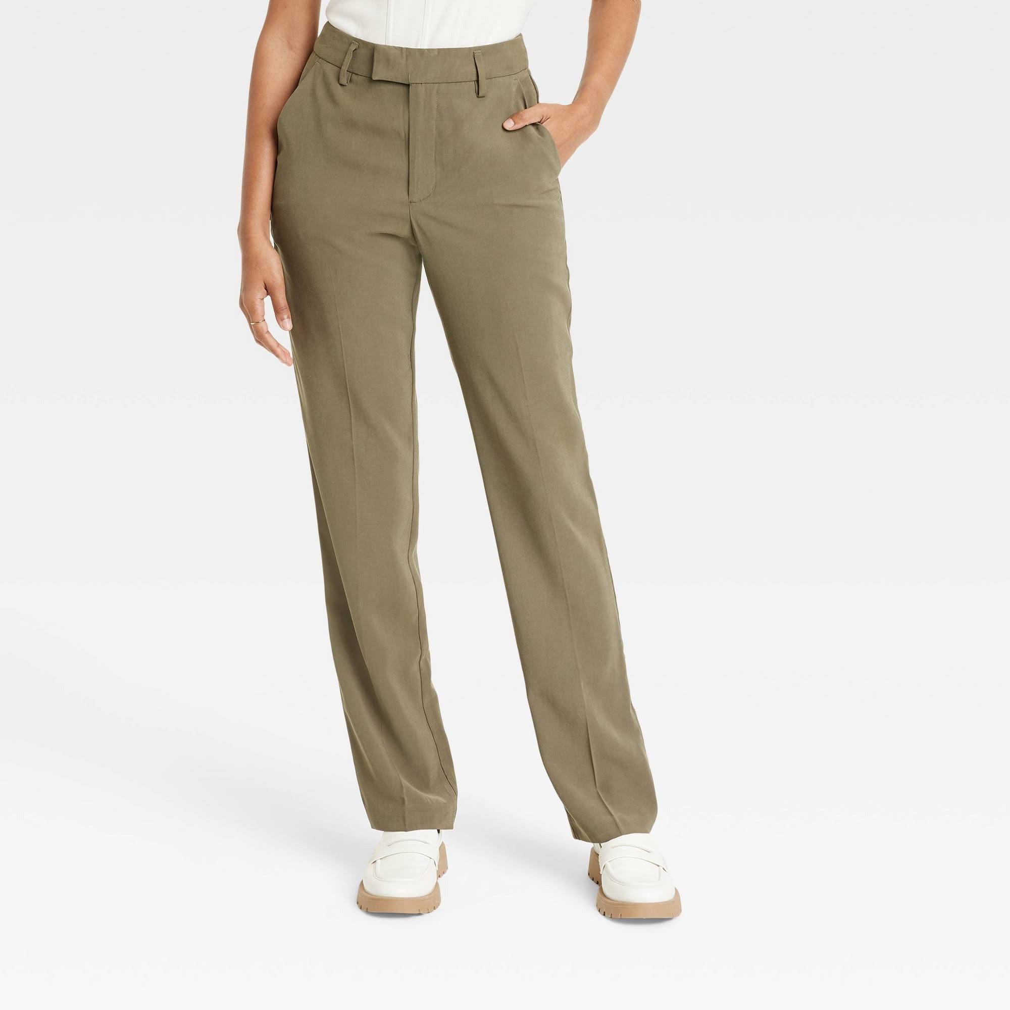 High-Rise Straight Stovepipe Trousers in Olive for Women | Image