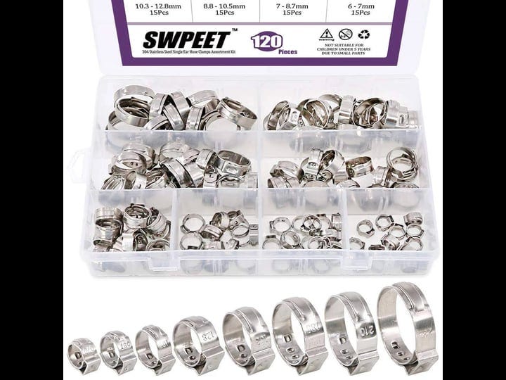 swpeet-120pcs-8-sizes-304-stainless-steel-single-ear-hose-clamps-crimp-hose-clamp-assortment-kit-ear-1
