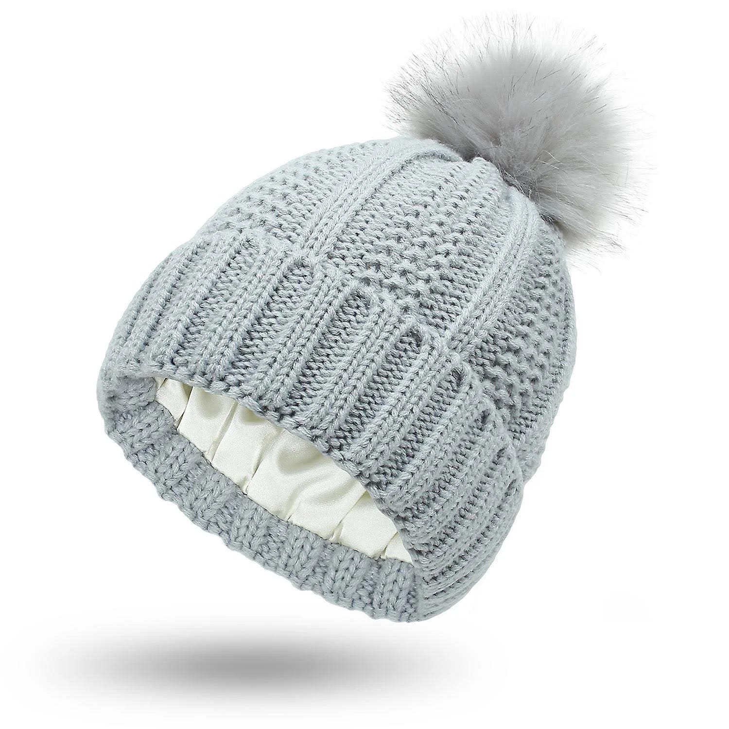 Cute Winter Knit Beanie Hat with Faux Fur Pom | Image