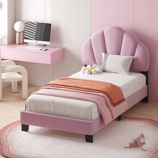 twin-size-pink-velvet-upholstered-platform-bed-with-shell-shaped-headboard-wooden-bed-frame-for-girl-1