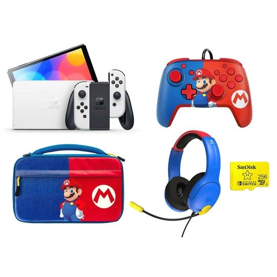nintendo-switch-oled-mario-bundle-headset-wired-controller-case-256gb-sandisk-1
