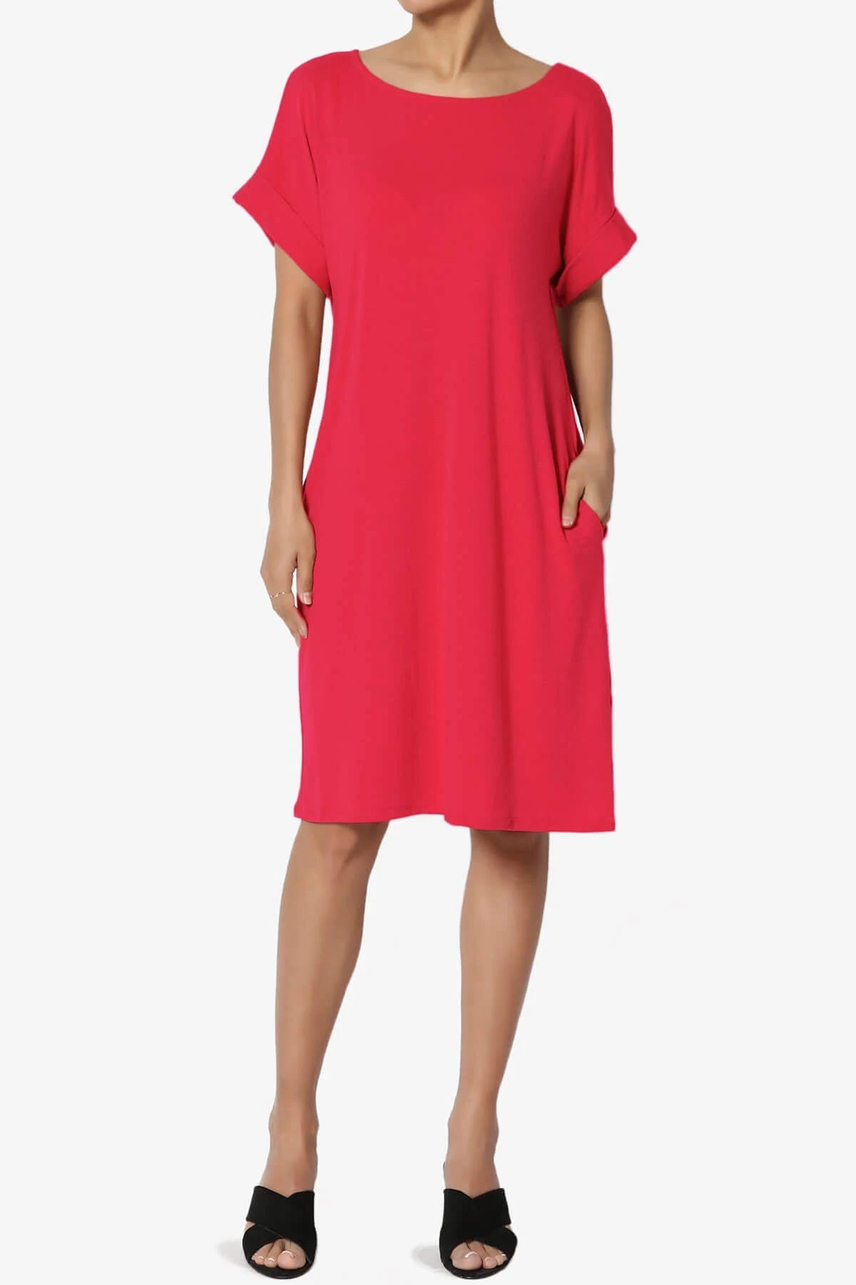 Comfortable Women's PLUS Jersey T-Shirt Dress in Red | Image