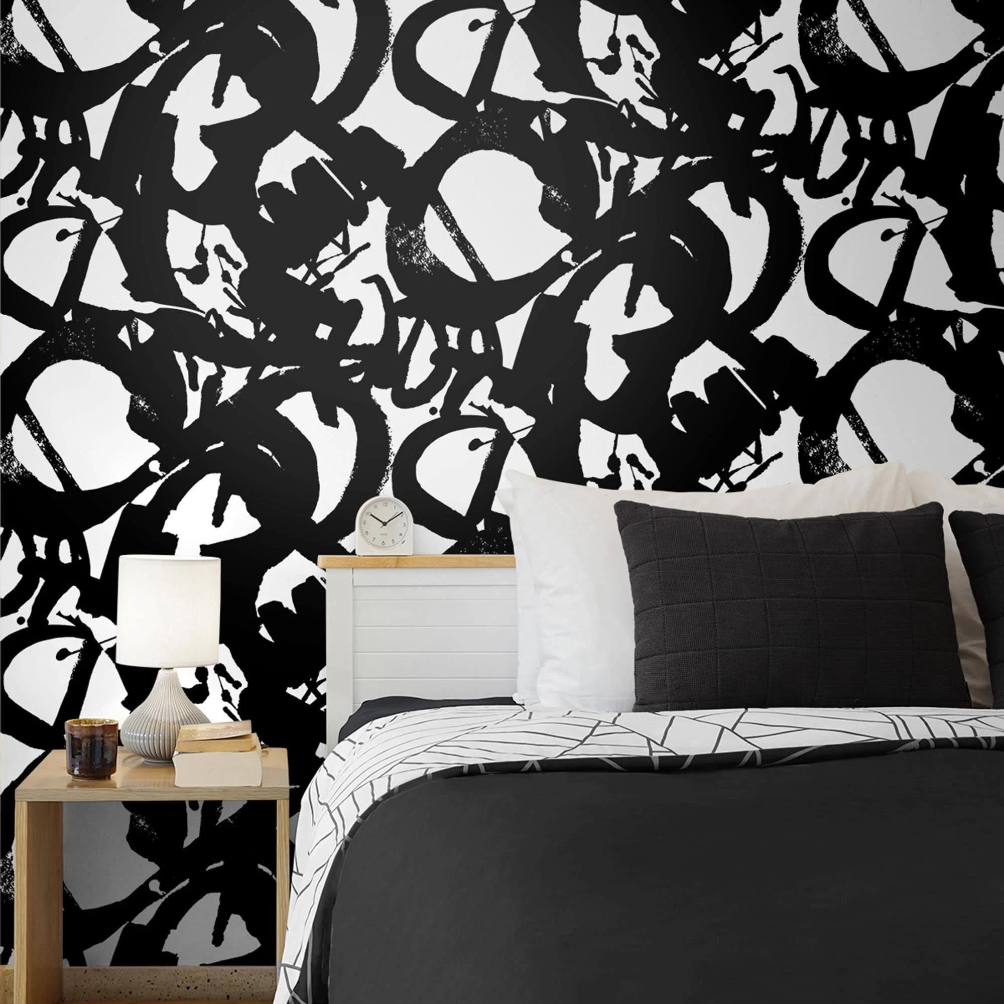 Graffiti Styled Peel and Stick Wallpaper: Abstract Inkblot Onyx Design | Image