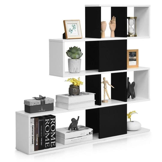 tangkula-5-shelf-bookshelf-modern-ladder-corner-bookshelf-12-cubes-stepped-storage-bookcase-1
