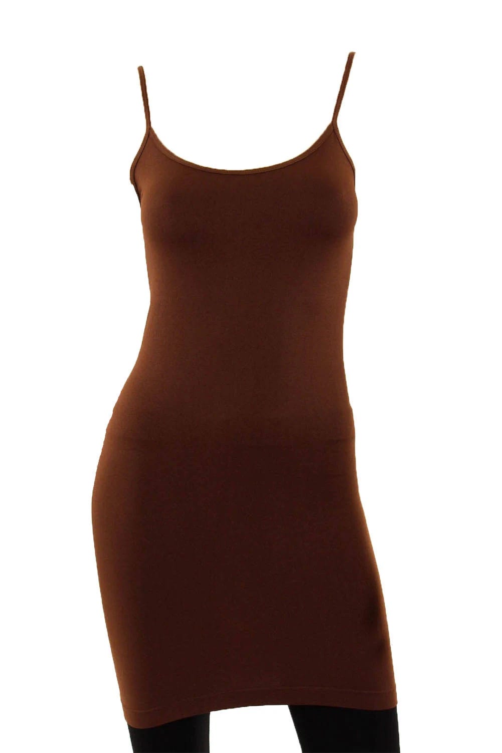 One-Size Long Spaghetti Strap Camisole Tank Top in Brown | Image