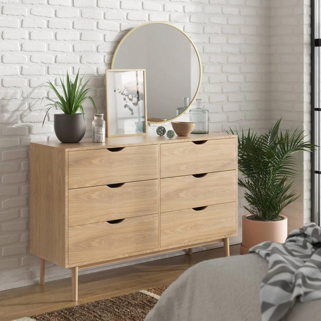 AllModern 6-Drawer White Wash Light Wood Dresser for Contemporary Bedrooms | Image